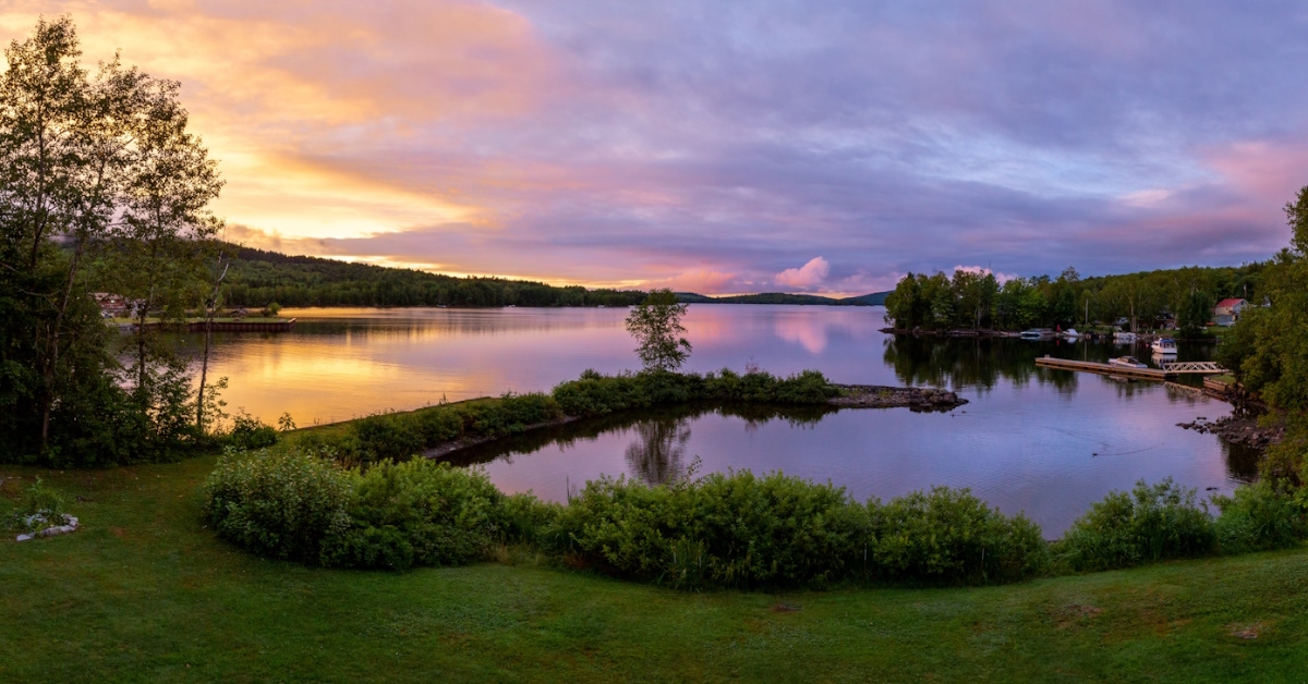 Beautiful sight of sunset on the Moosehead Lake, Maine. 