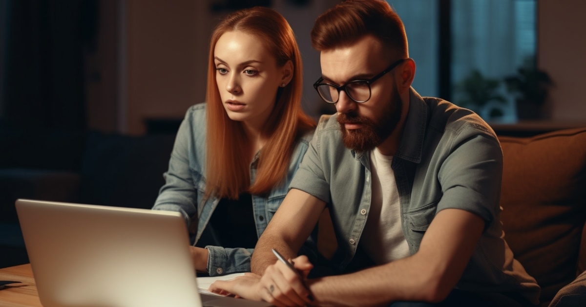 Couple looking at a computer