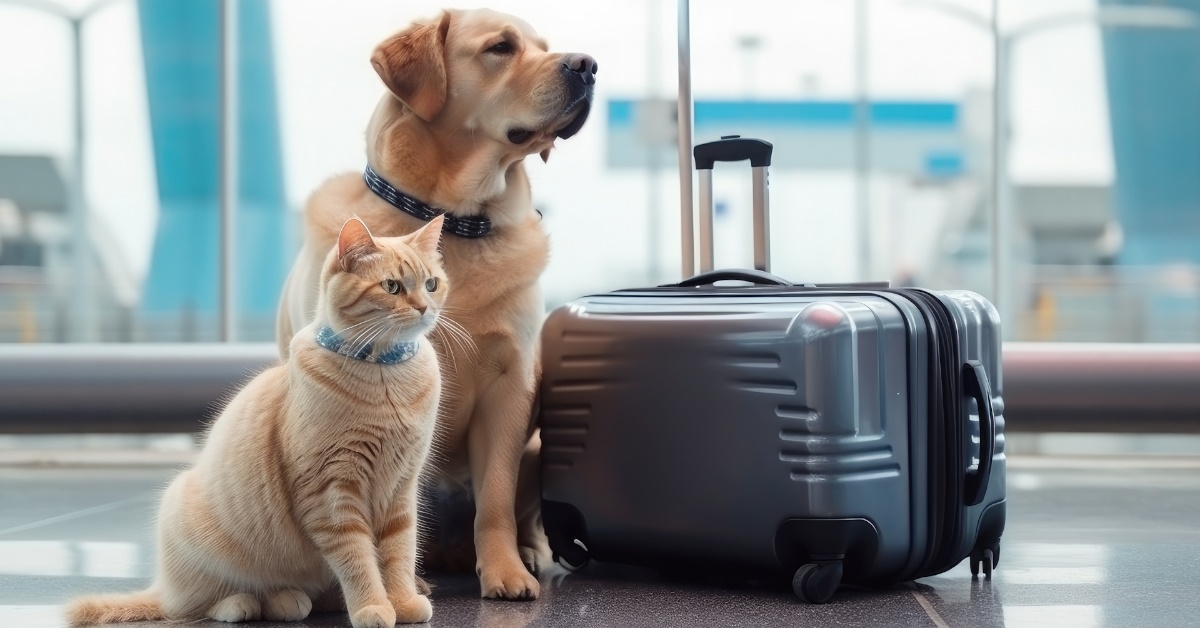 luggage cat and dog in airport