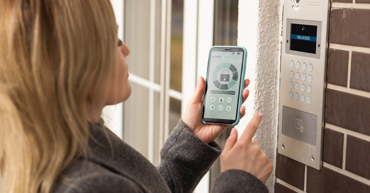 woman locking smartlock