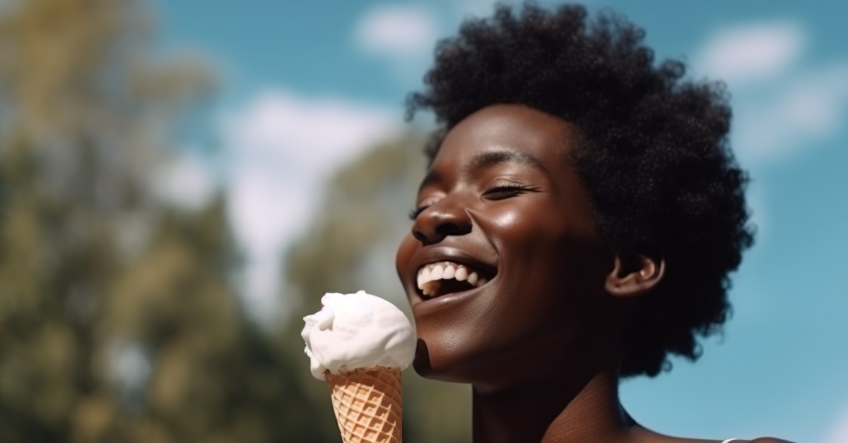 black woman delighting ice cream.