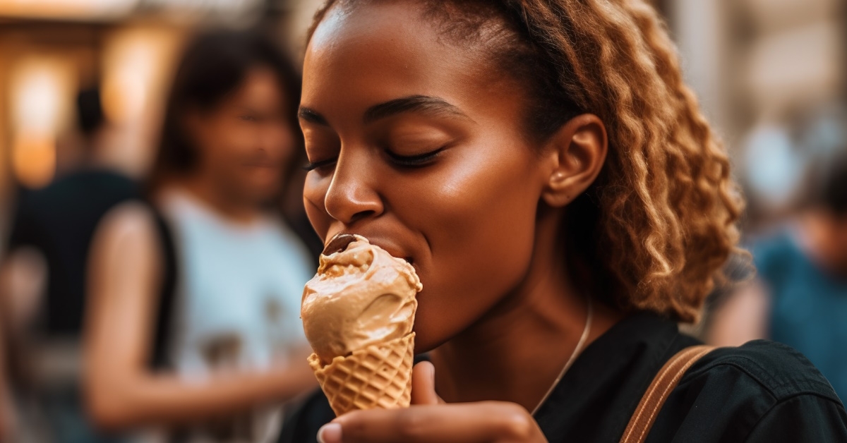 woman enjoying delicious ice cream.