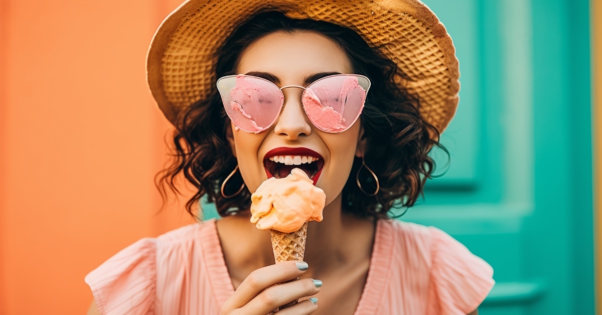 pensive girl enjoying icecream.