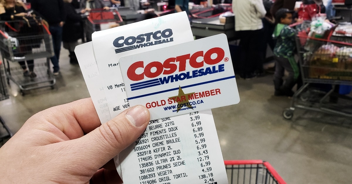 costco receipt and membership card.
