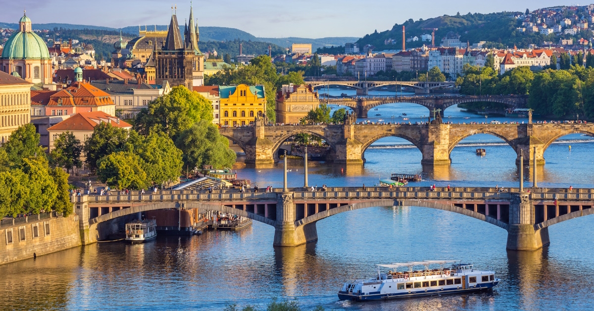 charles bridge with cityscape in prague