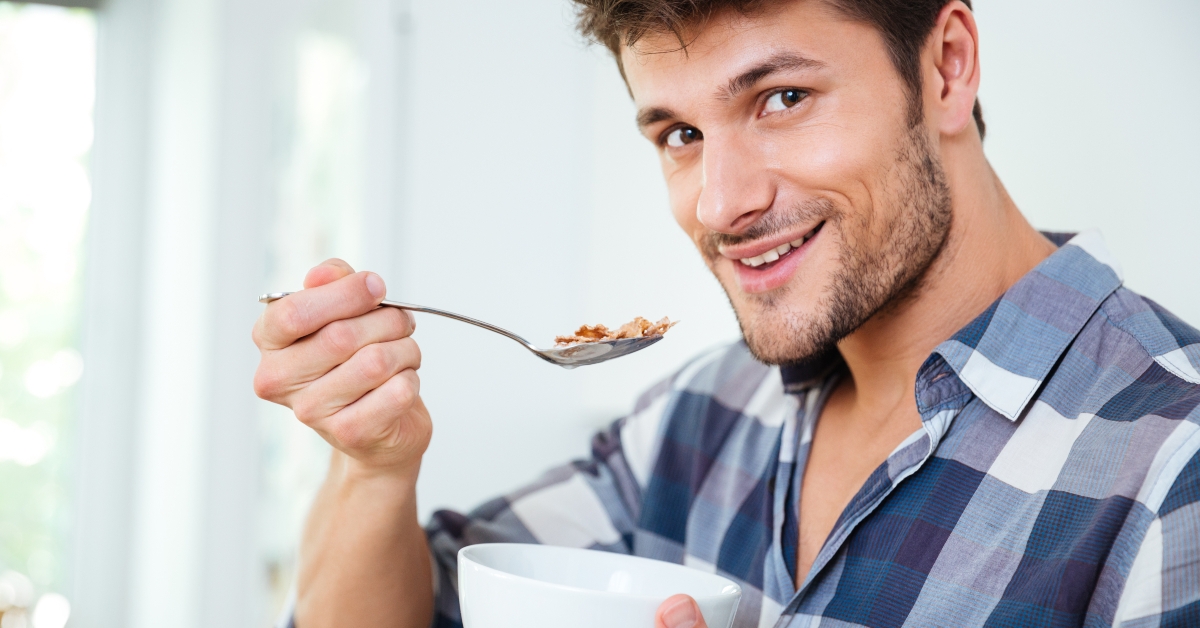 young man eating cereals