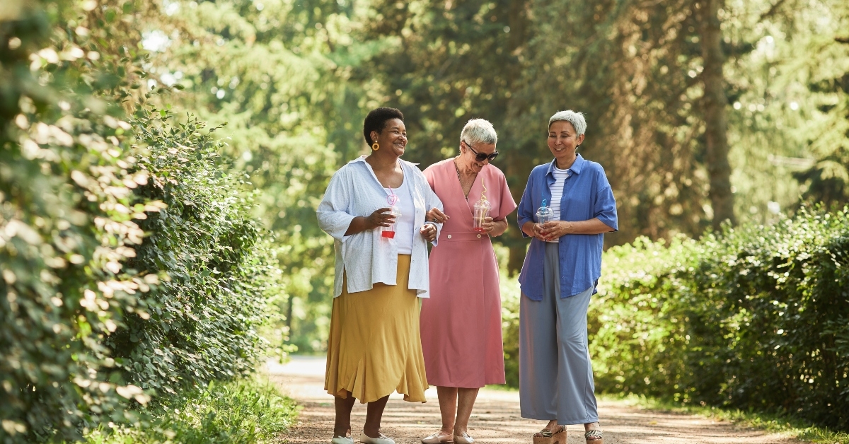 Women walking in a park