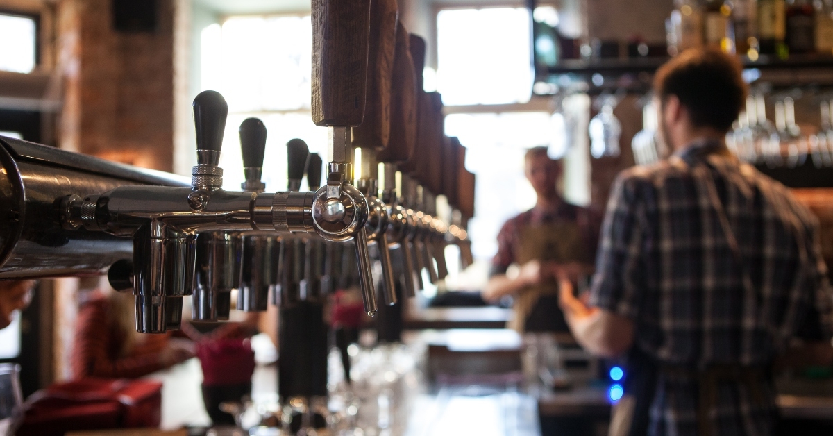 Golden beer taps at the bar