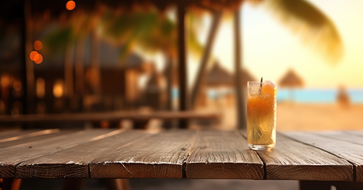 Table with a tiki beach bar