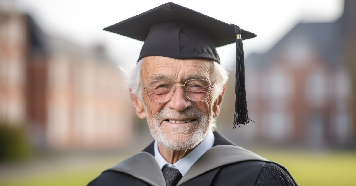 Senior man in graduation gown