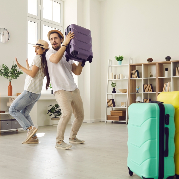  couple excited about their holiday trip