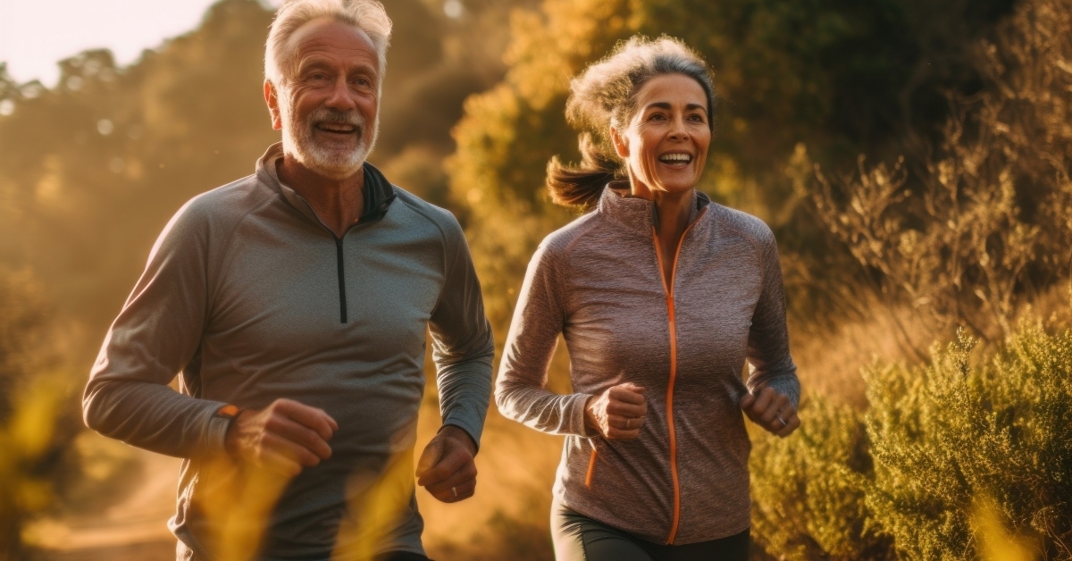A couple of adults on a morning run