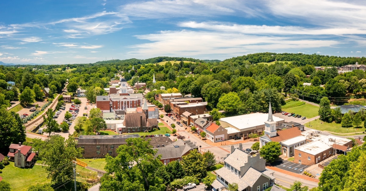 Aerial view of Tennessee's oldest town, Jonesborough