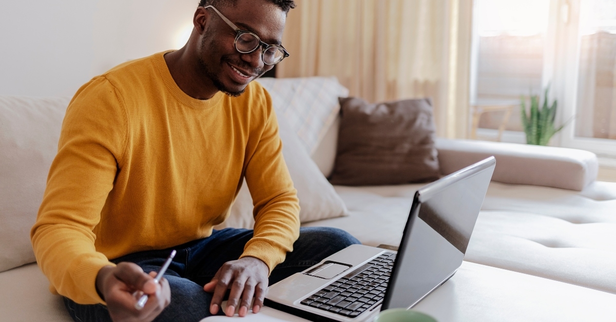 Businessman sitting alone in his home office
