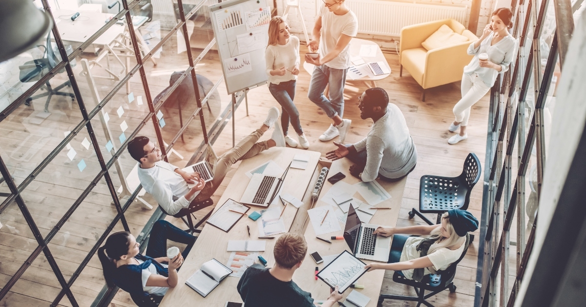Young people work in modern office