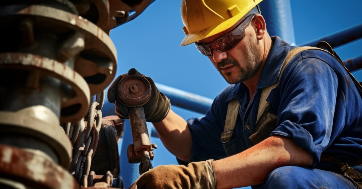 engineer wearing hat fixing oil rig 