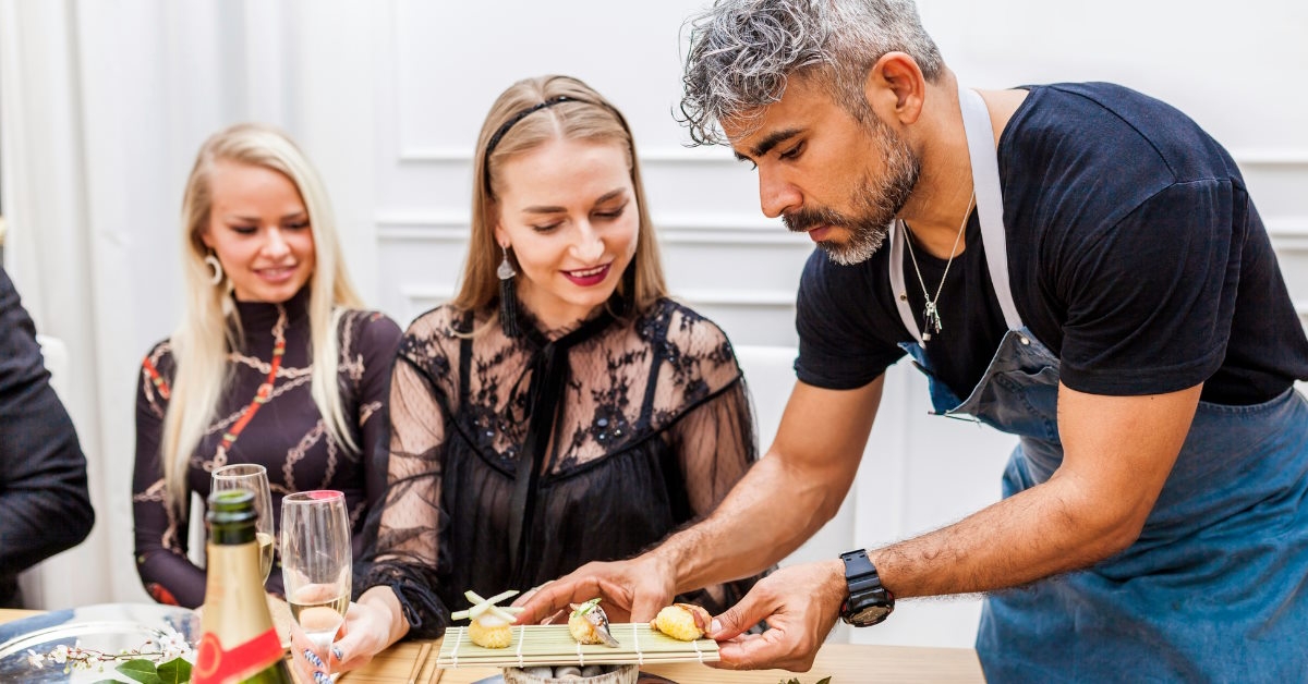 private chef serving food to clients