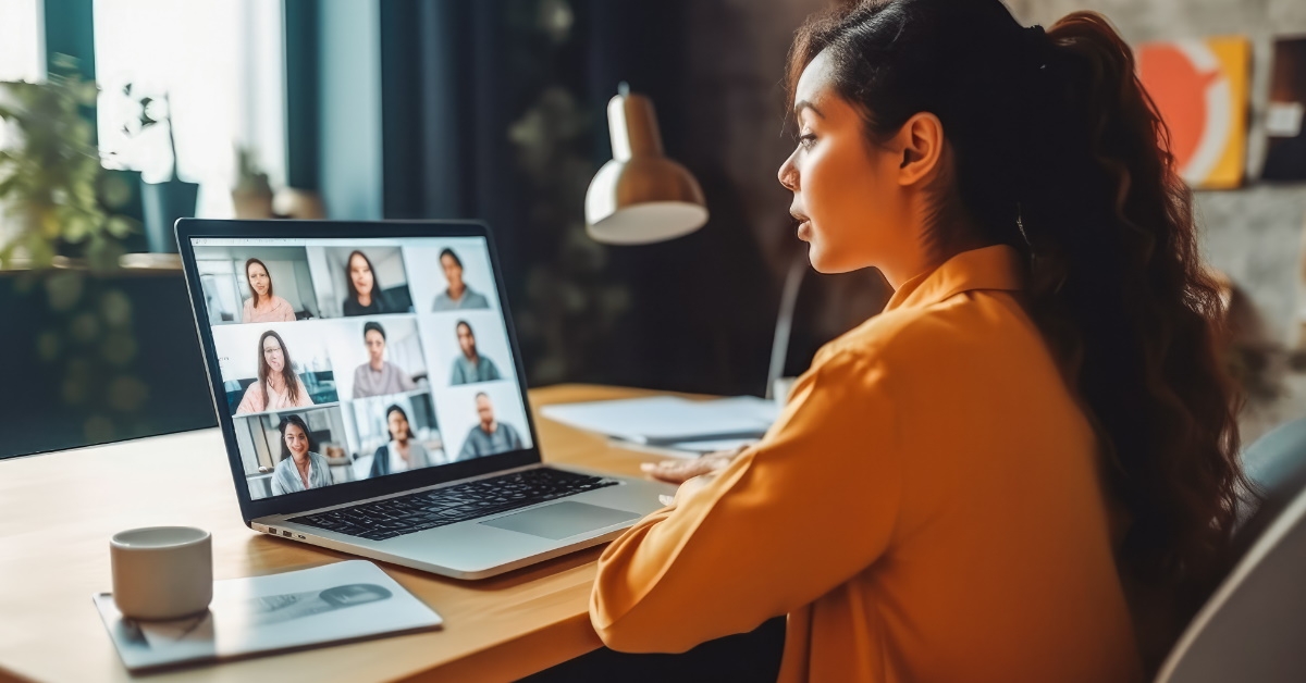 Employee on video call with colleagues