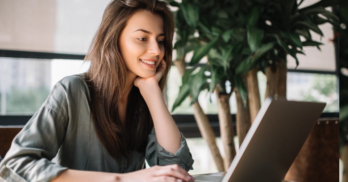 Woman taking online class