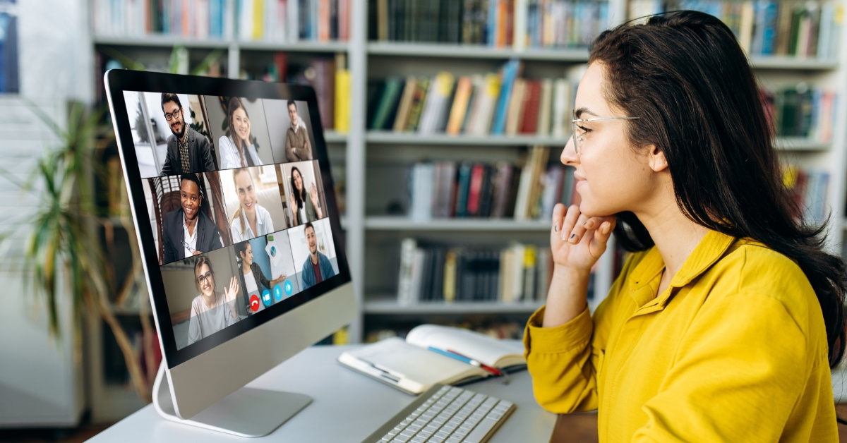 Female student attending online class