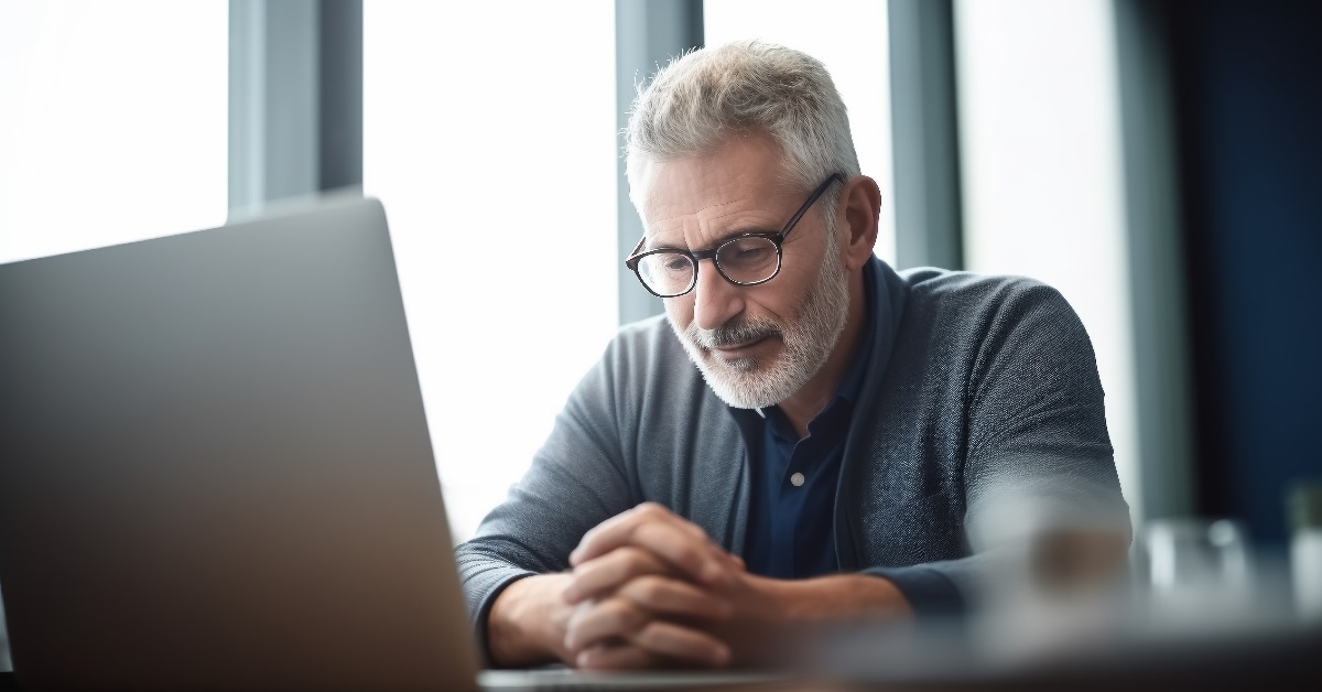 Man reading on laptop