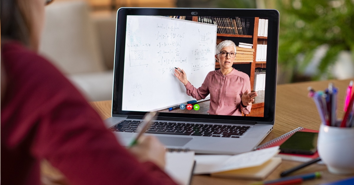 Student getting online lessons on laptop