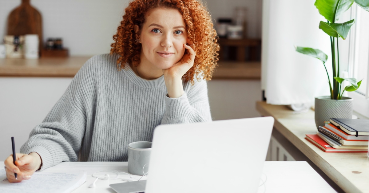 Woman learning at laptop