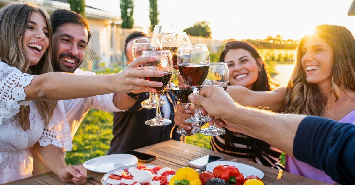 Friends toasting with wine glasses