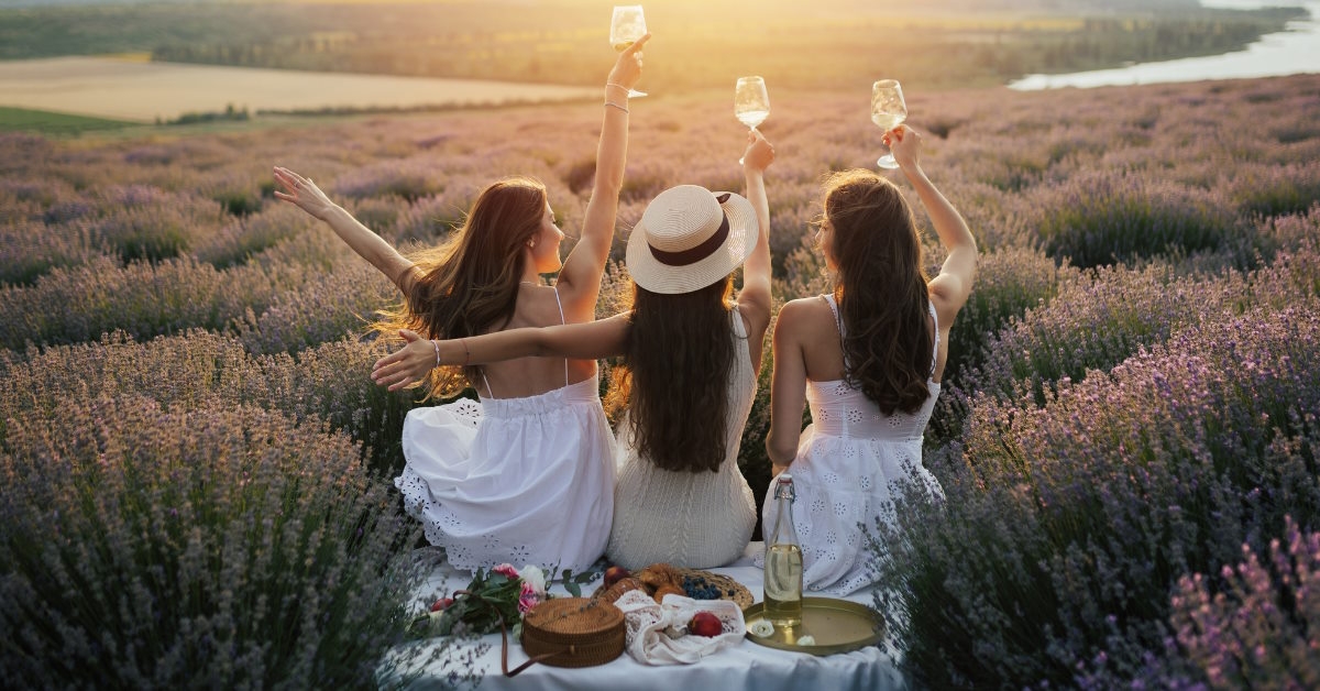 Female friends with wine