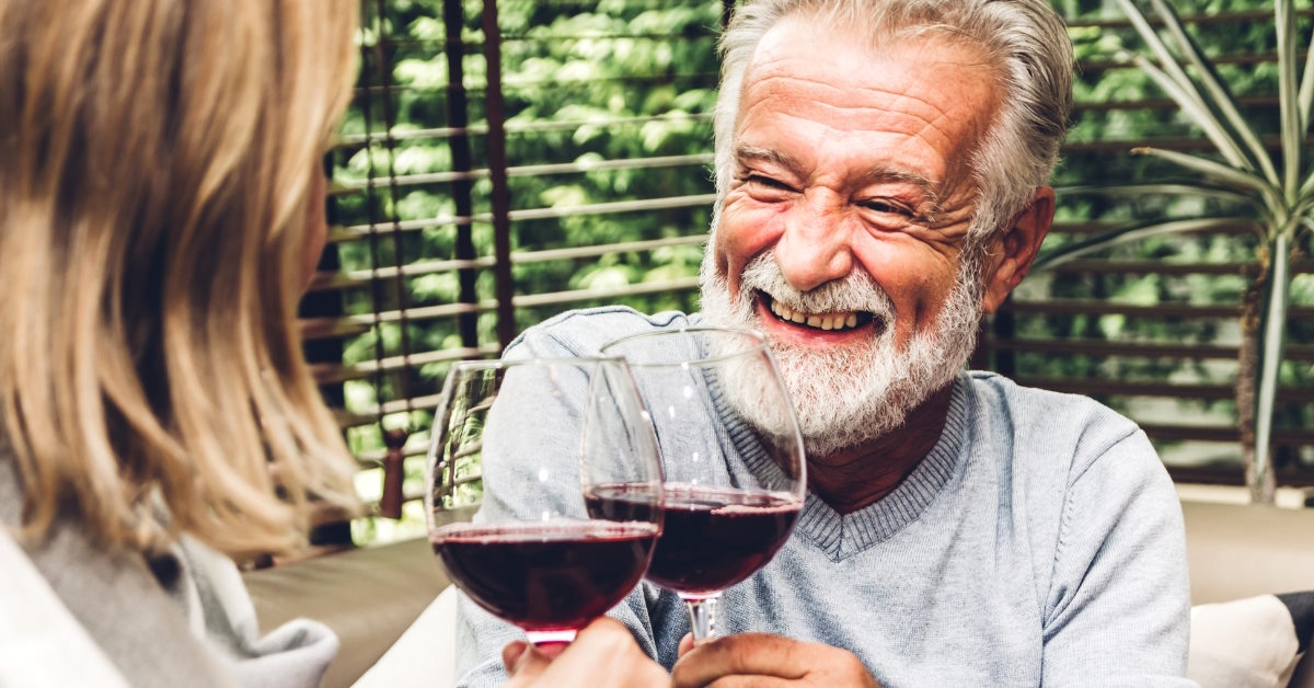 Senior couple enjoying wine