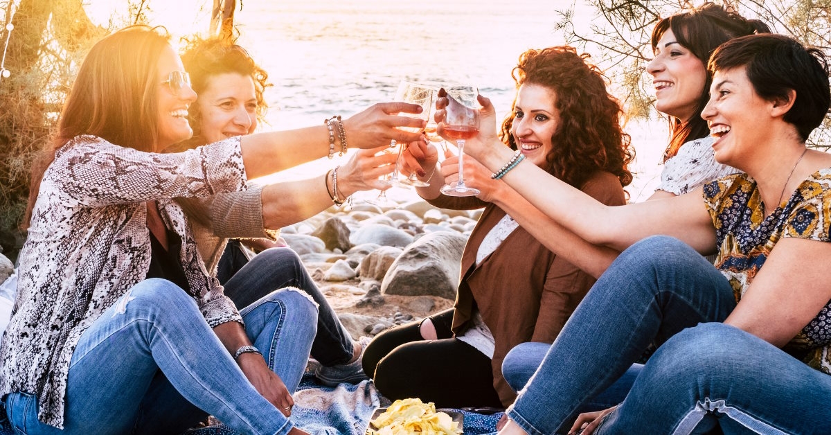 Women drinking wine