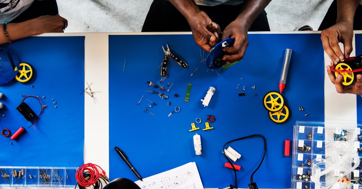 group of technicians working at table