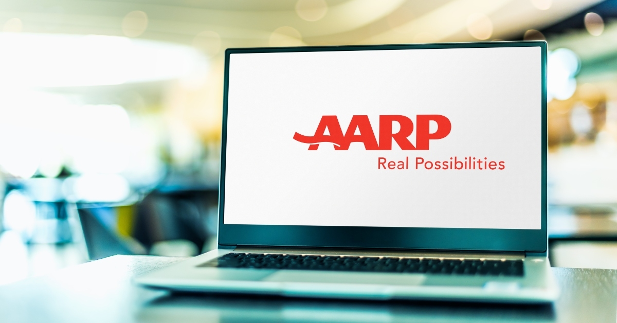 Computer displaying logo of AARP