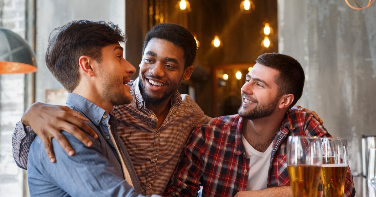 old friends meeting in pub