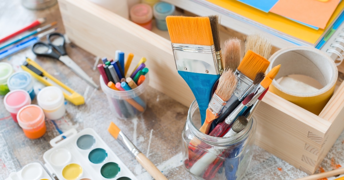 crafting supplies scattered on table
