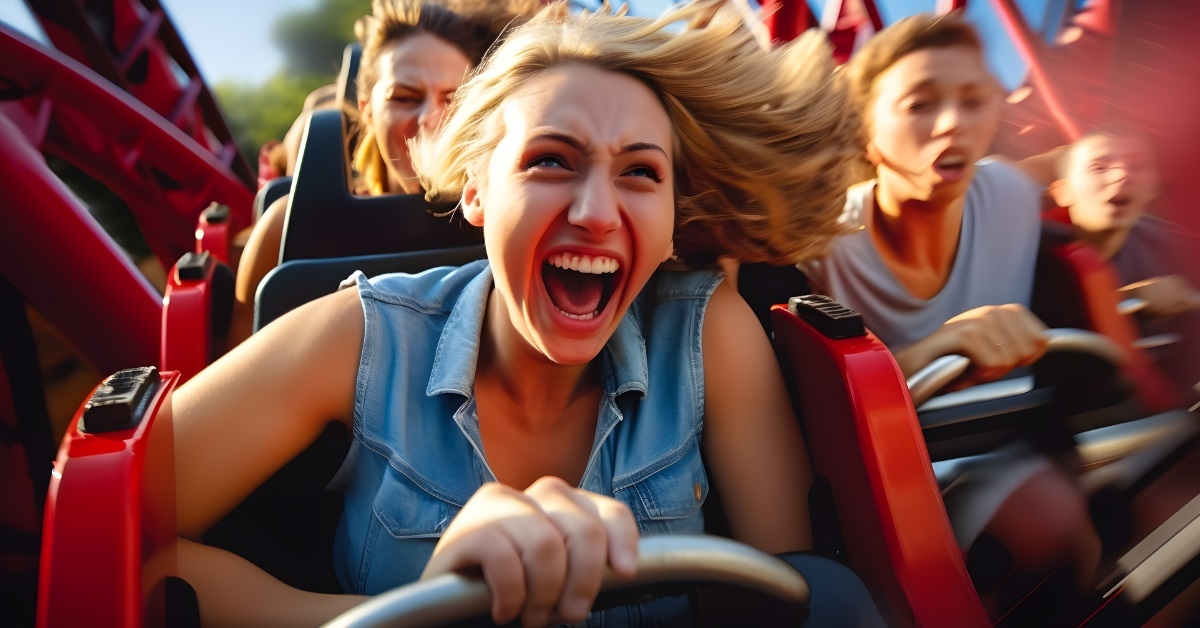 woman screaming on roller coaster