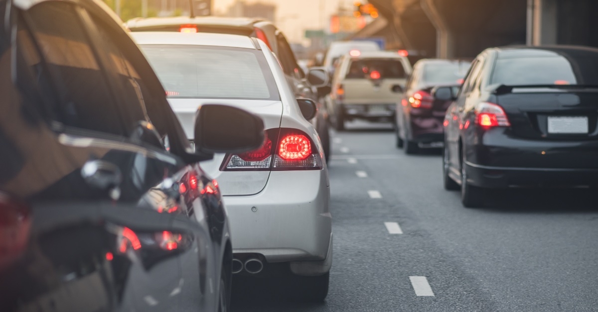 cars rows waiting in traffic