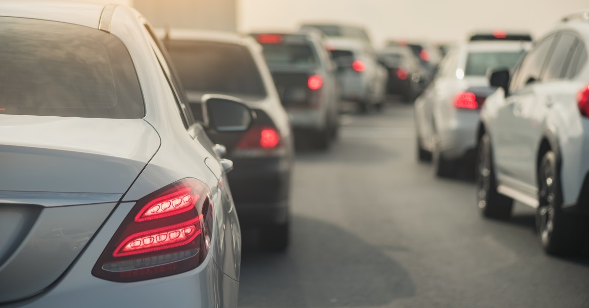 traffic jam with row of cars