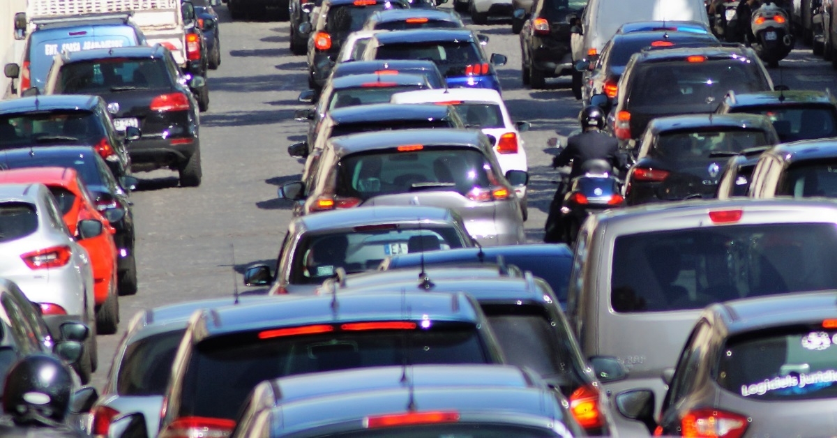 cars waiting in traffic in paris