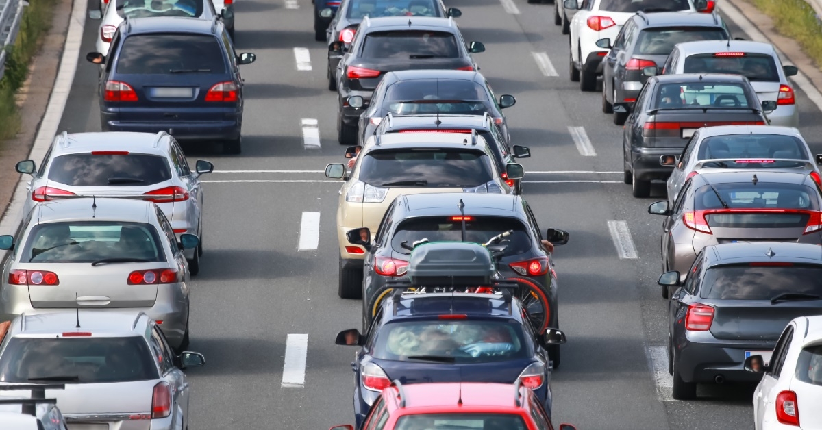 traffic jam of lined up cars