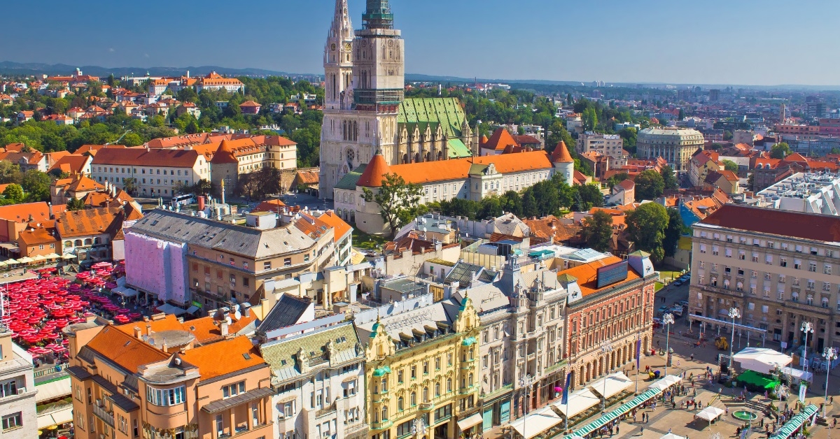 main square and cathedral in zagreb