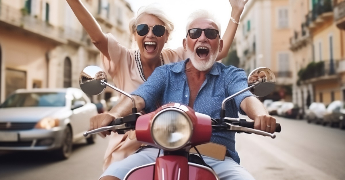 senior couple having fun exploring italy
