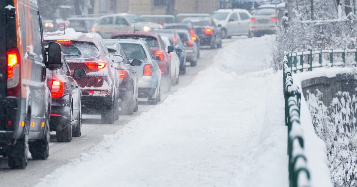 cars in traffic during snow