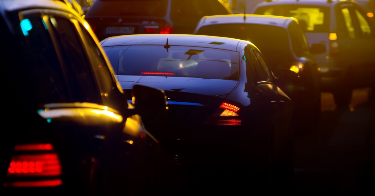 cars in traffic late at night