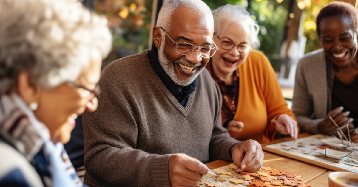 multiethnic seniors embrace teamwork