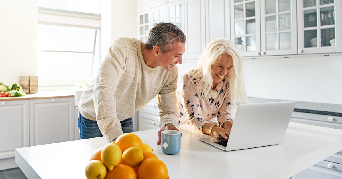 senior couple relaxing in a kitchen