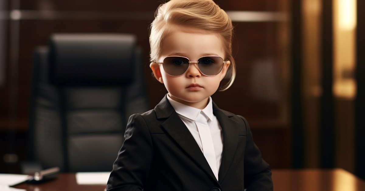 cute girl baby boss in suit