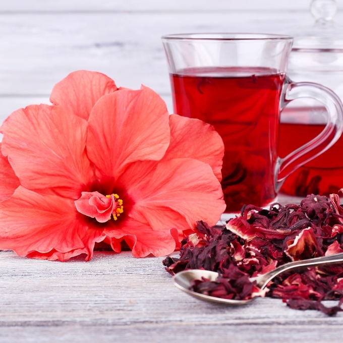 tea in glass teapot and flower