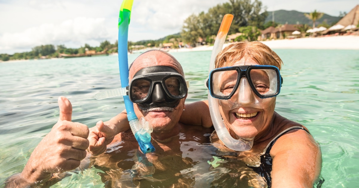 couple taking selfie in tropical sea