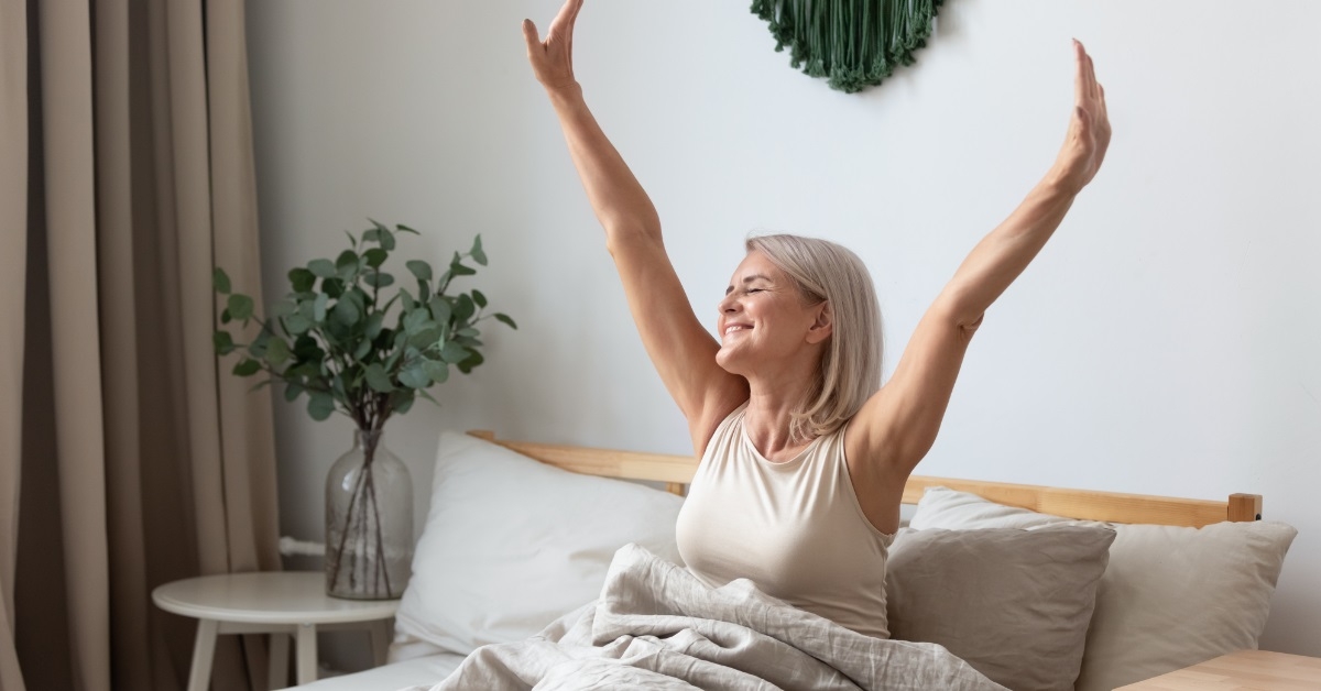 woman stretching during morning